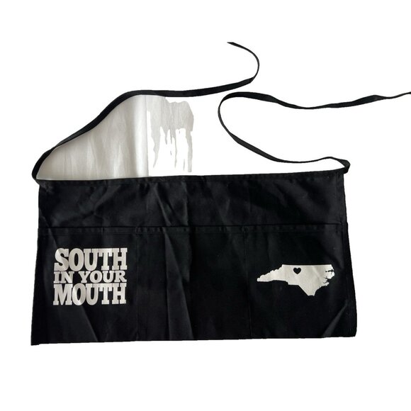 "South In Your Mouth" Waist Apron Black White 3-Pocket North Carolina Map USA - Picture 1 of 7